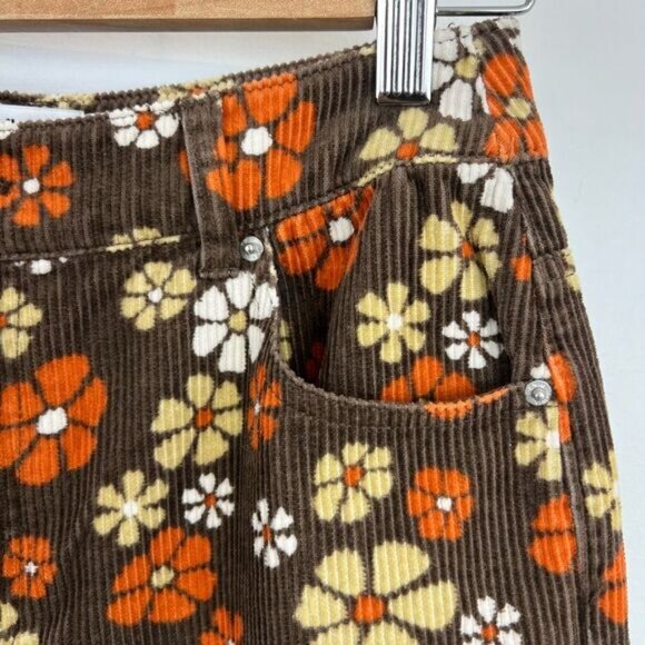 Twik Floral Corduroy Cropped Pants - Brown, Orange, White - Picture 13 of 15